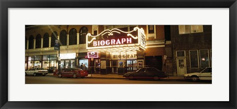 Framed Theater lit up at night, Biograph Theater, Lincoln Avenue, Chicago, Illinois, USA Print