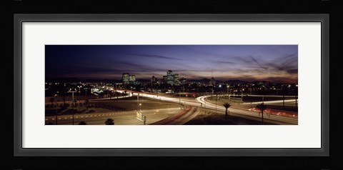 Framed Buildings in a city lit up at dusk, 7th St. Freeway, Phoenix, Maricopa County, Arizona, USA Print