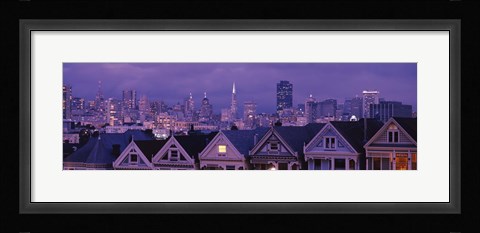 Framed City skyline at night, Alamo Square, California, USA Print