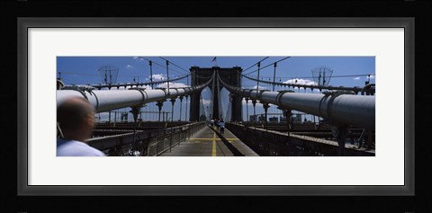 Framed Man walking on a bridge, Brooklyn Bridge, Brooklyn, New York City, New York State, USA Print
