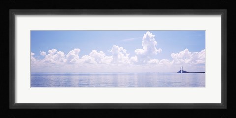 Framed Seascape with a suspension bridge in the background, Sunshine Skyway Bridge, Tampa Bay, Gulf of Mexico, Florida, USA Print