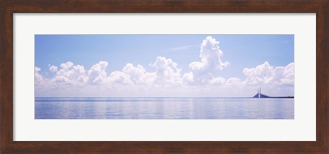 Framed Seascape with a suspension bridge in the background, Sunshine Skyway Bridge, Tampa Bay, Gulf of Mexico, Florida, USA Print