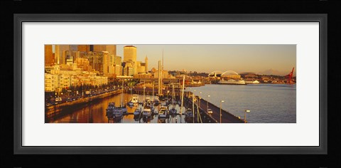 Framed Buildings at the waterfront, Elliott Bay, Bell Harbor Marina, Seattle, King County, Washington State, USA Print