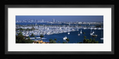 Framed Aerial view of boats moored at a harbor, San Diego, California, USA Print