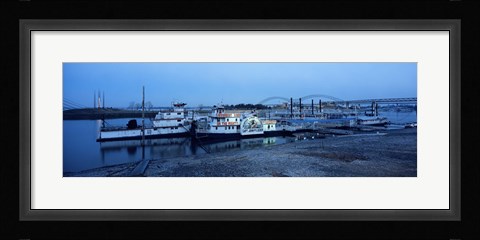 Framed Boats moored at a harbor, Memphis, Mississippi River, Tennessee, USA Print