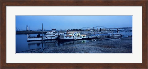 Framed Boats moored at a harbor, Memphis, Mississippi River, Tennessee, USA Print