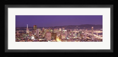 Framed High angle view of a city at dusk, San Francisco, California, USA Print