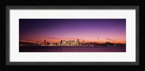 Framed Bay Bridge and San Francisco Skyline with Purple Dusk Sky Print