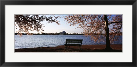 Framed Park bench with a memorial in the background, Jefferson Memorial, Tidal Basin, Potomac River, Washington DC, USA Print