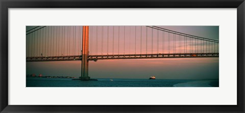Framed Bridge across the river, Verrazano-Narrows Bridge, New York Harbor, New York City, New York State, USA Print
