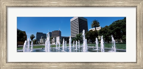 Framed Plaza De Cesar Chavez with Water Fountains, San Jose, California Print