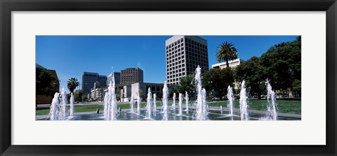 Framed Plaza De Cesar Chavez with Water Fountains, San Jose, California Print