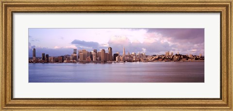 Framed San Francisco city skyline at sunrise viewed from Treasure Island side, San Francisco Bay, California, USA Print