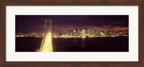Framed Bay Bridge and San Francisco skyline at night, California Print