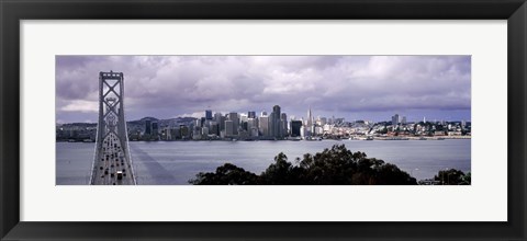 Framed Bridge across a bay with city skyline in the background, Bay Bridge, San Francisco Bay, San Francisco, California, USA Print