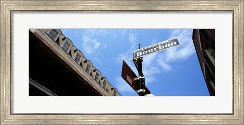 Framed Street name signboard on a pole, Bourbon Street, French Market, French Quarter, New Orleans, Louisiana, USA Print