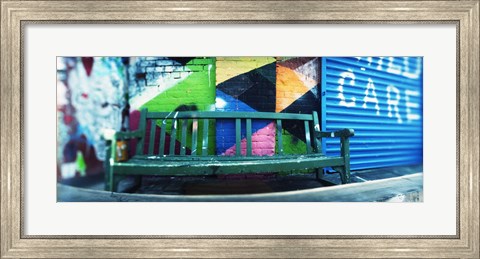 Framed Bench outside a building, Williamsburg, Brooklyn, New York City, New York State, USA Print