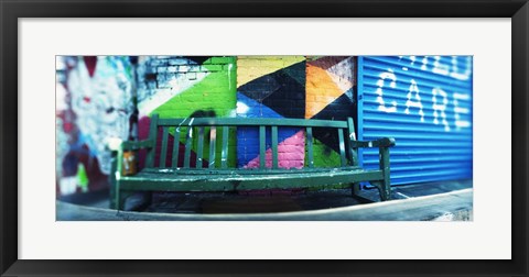 Framed Bench outside a building, Williamsburg, Brooklyn, New York City, New York State, USA Print