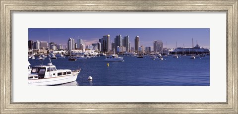Framed Boats in the San Digeo Harbor Print