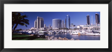 Framed Boats in a Harbor, San Diego, California Print