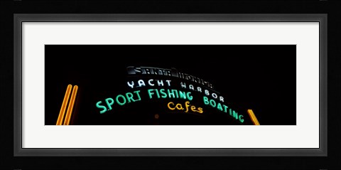 Framed Low angle view of a neon signboard, Santa Monica Pier, Santa Monica, Los Angeles County, California, USA Print