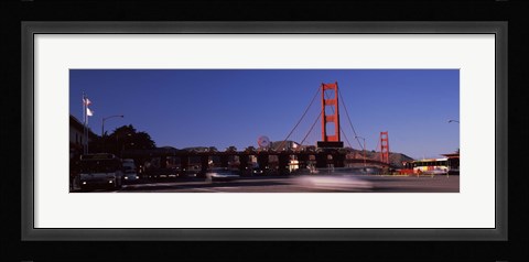 Framed Toll booth with a suspension bridge in the background, Golden Gate Bridge, San Francisco Bay, San Francisco, California, USA Print