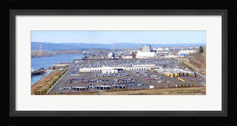 Framed High angle view of large parking lots, Willamette River, Portland, Multnomah County, Oregon, USA Print