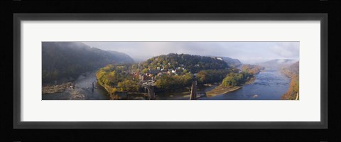 Framed Aerial view of an island, Harpers Ferry, Jefferson County, West Virginia, USA Print
