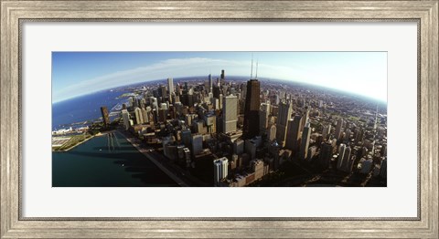 Framed Aerial view of Chicago and lake, Cook County, Illinois, USA 2010 Print