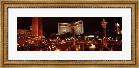 Framed Hotel lit up at night, The Mirage, The Strip, Las Vegas, Nevada, USA Print