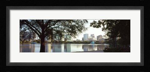 Framed Lake Eola, Orlando, Florida (black &amp; white) Print