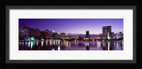 Framed Buildings lit up at night in a city, Lake Eola, Orlando Print