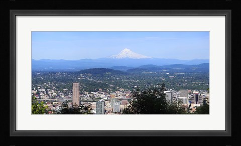 Framed High angle view of a city, Mt Hood, Portland, Oregon, USA 2010 Print