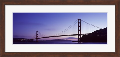 Framed Silhouette of suspension bridge across a bay, Golden Gate Bridge, San Francisco Bay, San Francisco, California, USA Print