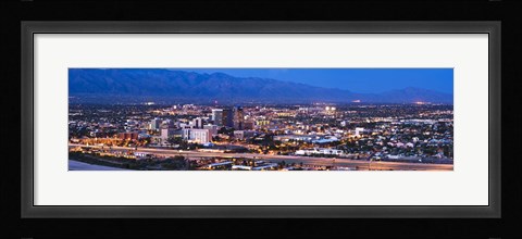 Framed City lit up at dusk, Tucson, Pima County, Arizona, USA 2010 Print