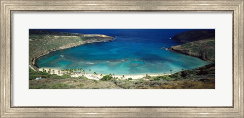 Framed High angle view of a coast, Hanauma Bay, Oahu, Honolulu County, Hawaii, USA Print