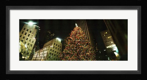 Framed Christmas tree lit up at night, Rockefeller Center, Manhattan, New York State Print