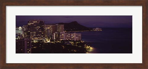 Framed Honolulu at night, Hawaii Print