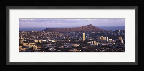 Framed City view of Honolulu with mountain in the background, Oahu, Honolulu County, Hawaii, USA 2010 Print