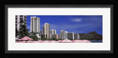 Framed Skyscrapers at the waterfront, Honolulu, Oahu, Hawaii, USA Print