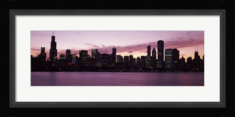 Framed Lake Michigan Slyline with Purple Sky, Chicago, Illinois, USA 2011 Print
