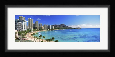Framed Diamond Head, Waikiki Beach, Oahu, Honolulu, Hawaii Print