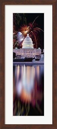 Framed Firework display over a government building at night, Capitol Building, Capitol Hill, Washington DC, USA Print