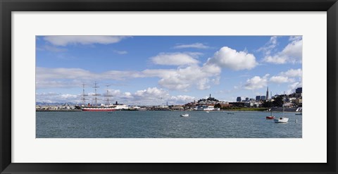Framed Boats in the bay, Transamerica Pyramid, Coit Tower, Marina Park, Bay Bridge, San Francisco, California, USA Print