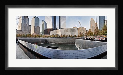 Framed 911 Memorial along side the South Tower Footprint Memorial, New York City, New York State, USA 2011 Print