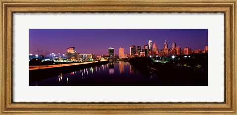 Framed Buildings lit up at the waterfront, Philadelphia Print