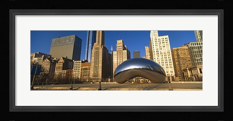 Framed Cloud Gate sculpture with buildings in the background, Millennium Park, Chicago, Cook County, Illinois, USA Print