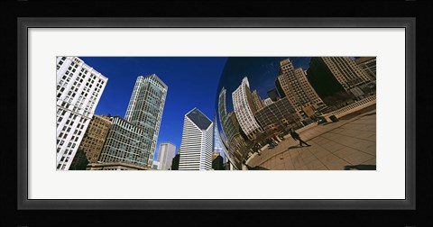Framed Reflection of buildings on Cloud Gate sculpture, Millennium Park, Chicago, Cook County, Illinois, USA Print
