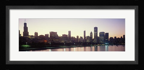 Framed City skyline with Lake Michigan and Lake Shore Drive in foreground at dusk, Chicago, Illinois, USA Print