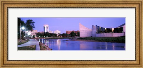 Framed Buildings at the waterfront, Arkansas River, Wichita, Kansas, USA Print